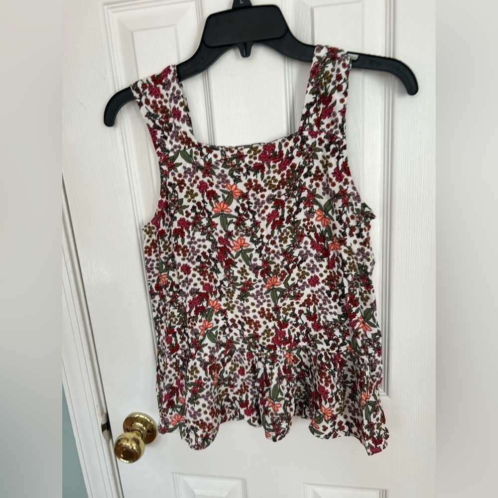 Loft Women Sleeveless Ruffle Hem Floral Blouse